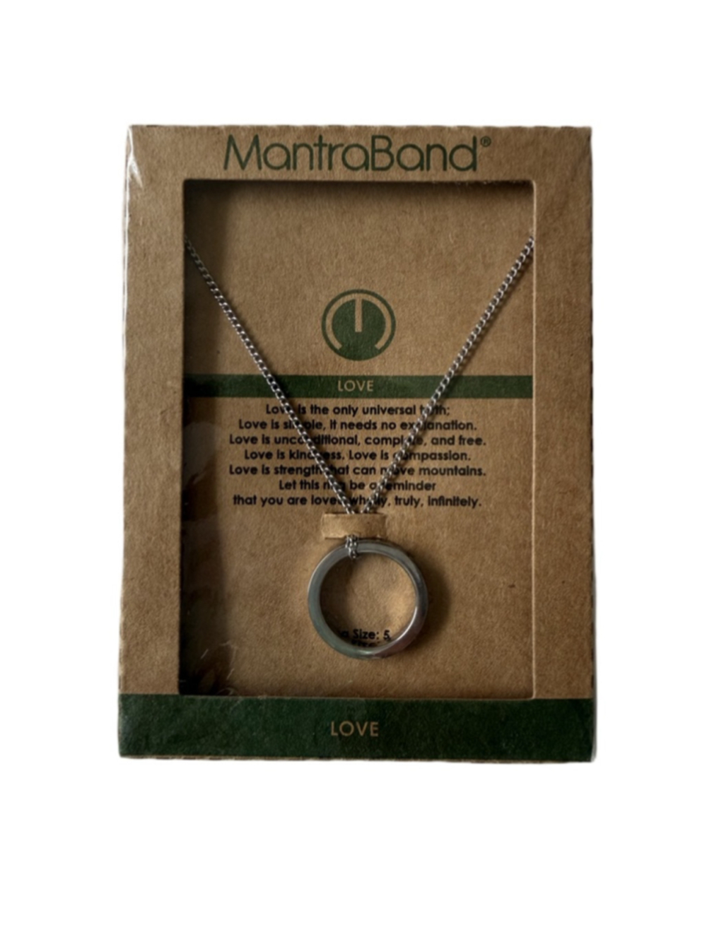 NWT Mantra LOVE Ring Necklaces ring size 5 mantraband